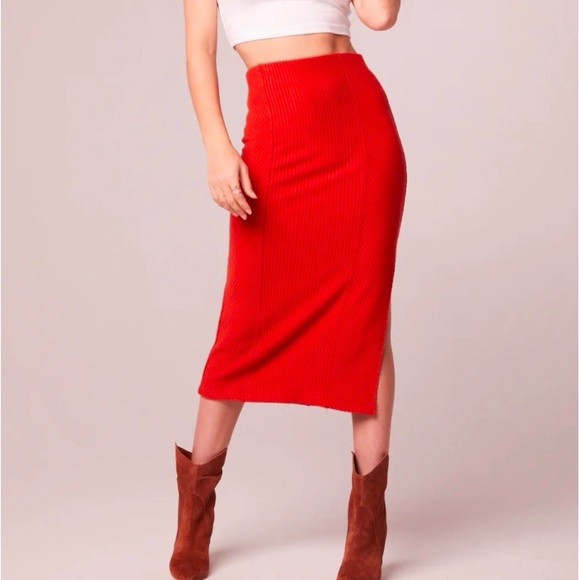 Band of Gypsie NWT RENEE RUST RIBBED SLIT PENCIL MIDI SKIRT - Picture 2 of 4